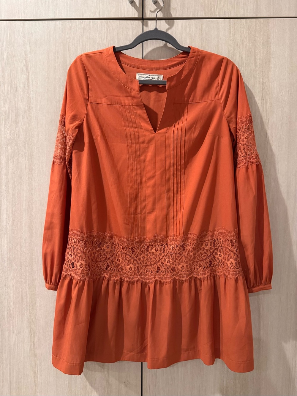 Abercrombie & Fitch Rust Orange Lace-Trim Mini Dress
